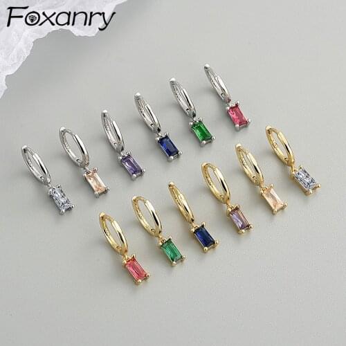 FOXANRY Prevent Allergy 925 Sterling Silver Stud Earrings for Women Trend Elegant Simple Sparkling Colorful Zircon Bride Jewelry