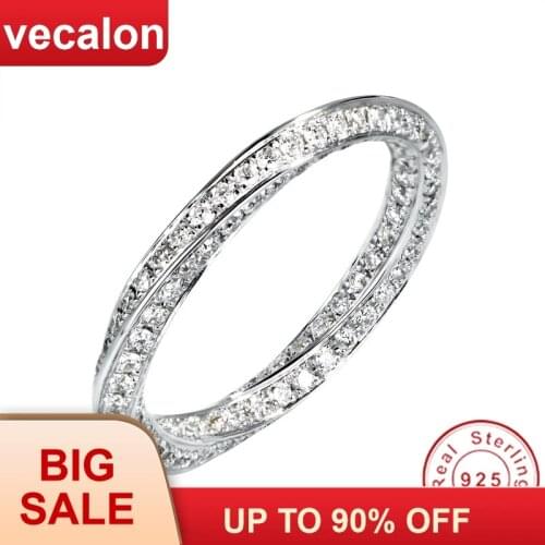 Vecalon Unique Cross 925 Sterling Silver Infinity ring 5A Zircon Cz Engagement wedding Band rings for women Bridal Gift