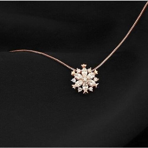 KOFSAC Beautiful Zircon Snowflake Necklace For Women Jewelry 925 Sterling Silver Necklaces Fashion Girl Christmas Accessories