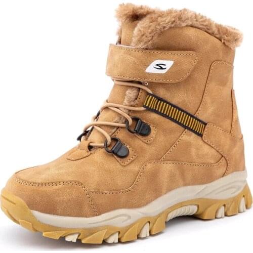 021Winter Warm Fur Snow Boots Children Furry Shoes Boys Girls Non-slip Leather Autumn Waterproof Kids Footwear Child Sneaker