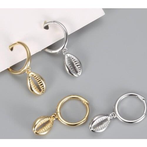 1Pair 18K Gold plated 925 Sterling silver Shell conch cowry Shape Hoop Huggie Earrings tlE1140