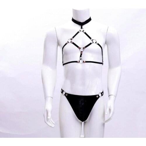 100% Real Photos Hot Man Exotic Novelty Sexy Elastic gothic Harness Cage Binding Bondage Lingerie Underwear MP050