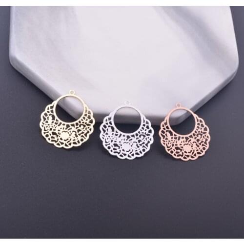 12pcs 20*22mm Rose gold Color Brass Flower Charms Silver Plated Hollow out Pendant DIY Jewelry Making