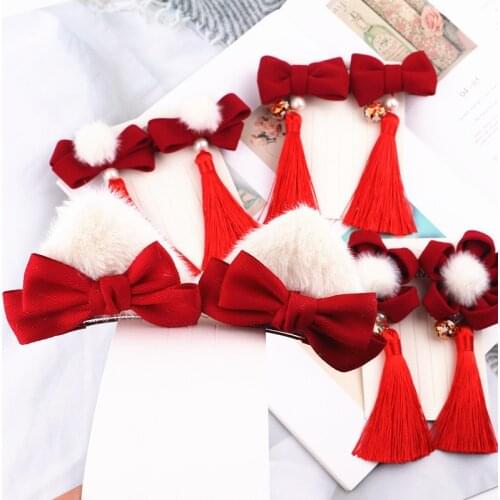 2pcs/lot Children Cute Pearl Flower Hair Ball Bow New Year Hairpins Baby Girls Lovely Ornament Hair Clips Kids Hair Accessories