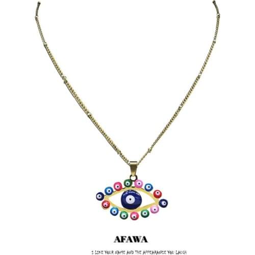 2021 Fashion Turkey Eye Stainless Steel Charm Necklace for Women Gold Color Islam Necklace Chain Jewelry ojo turco N5220S01