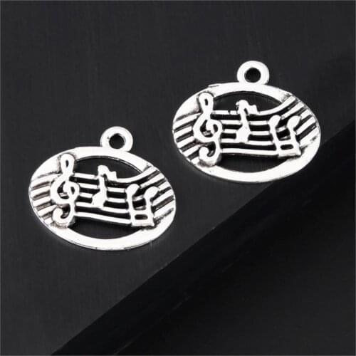 25Pcs Silver Color Music Note Charms Finding Singer Musical Series Pendant Collier Bracelet Jewelry Accessories 20X18mm A3294