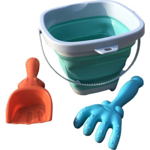 3pcs Foldable Beach Buckets Set Sand Portable Pails Kit Easy Stock Tool