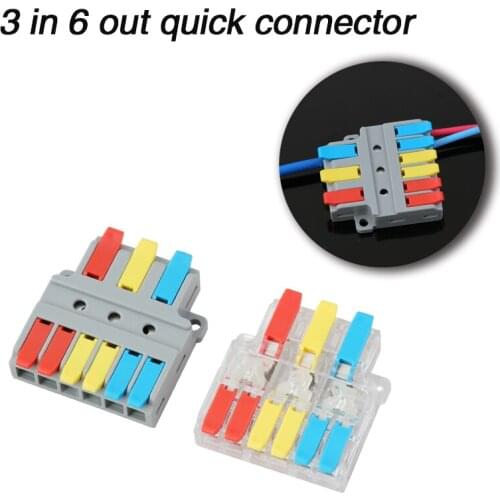 3 in 6 out Wire Connector 10/50/100pc Mini Quick Connector 6mm² Universal Compact Terminal Block Plug-in Electrical Wire Connect