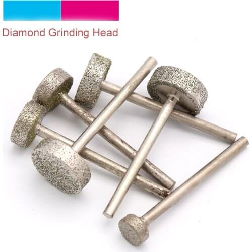 5pcs 3mm Shank 8-16mm E Diamond Grinding Head Needle For Amber Emerald Jade Original Stone Electric Rotary Carving Tools