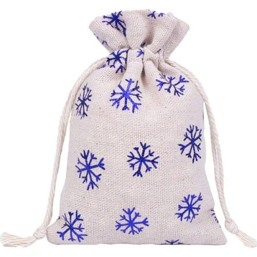 Natural Snow Flower Cotton Burlap Pouch For Christmas Festival Drawstring Bag Wedding Party Decoration Sachet Can Print Logo