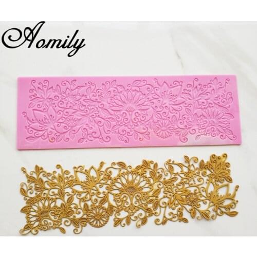 Aomily 36.5cm Flower Lace Mold Cake Border Decoration Tools Fondant Cake Mold Food Grade Silicone Mat Mould Baking Flower Molds