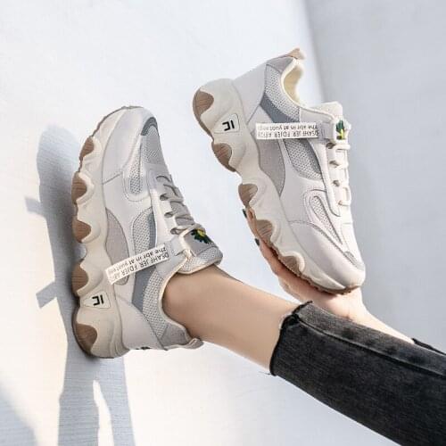2020 white platform chunky sneakers high quality 5cm heel women shoes sneakers white shoes lace-up women shoes