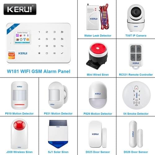 KERU WiFi GSM Home Security Alarm System Smart Tuya App Control 1.7-inch Color Screen Solar Wireless Siren Infrared Detector Kit