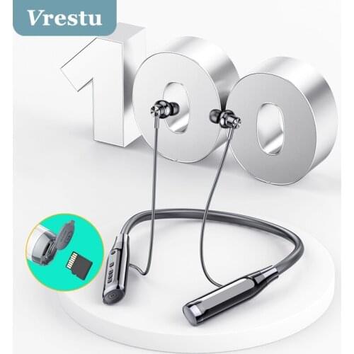 100H Wireless Headphones 5.0 Earphone 9D Stereo Headset Neckband Music for TF Card Earbuds Bass in-Ear Noise Cancelling Magnetic