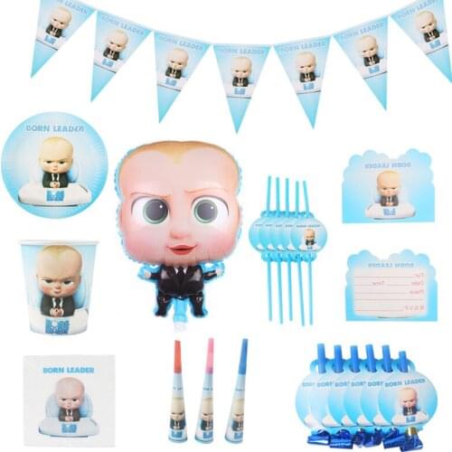 Boss baby Theme Party Tableware Birthday Baby Shower Party Cup Plate napkins Banner Tablecloth balloons Decoration Supplies