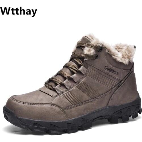 Leather Winter Men Boots Waterproof Warm Fur Snow Boots Men Outdoor Winter Work Casual Shoes Military Combat Rubber Ankle Boots