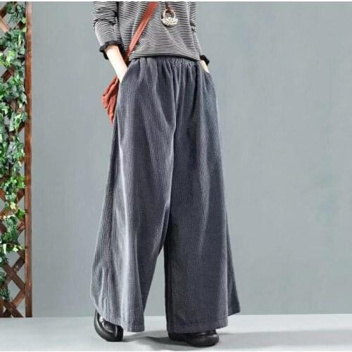 Autumn Winter Pants Women Large size Loose Corduroy Trousers 2020 New Female Retro Elastic Waist pocket Casual Pants Mori girl