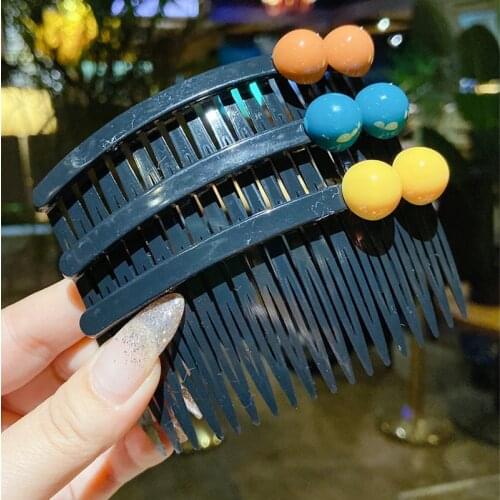 Wonderlife 2020 New Women Girls Simple Color Ball Comb Hairpin Hair Bangs Black Hair Ornament Fashion Hair Accessories