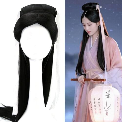 Black chinese ancient style princess fairy hair for women halloween cosplay supplies masquerade party head wear