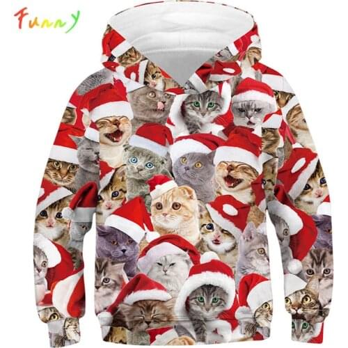 Kids Sweatshirt Boys Girls Long Sleeve Hoody Hoodies Cute Cat Printed Pullover Christmas Costume 2019 Fashion Children Clothes