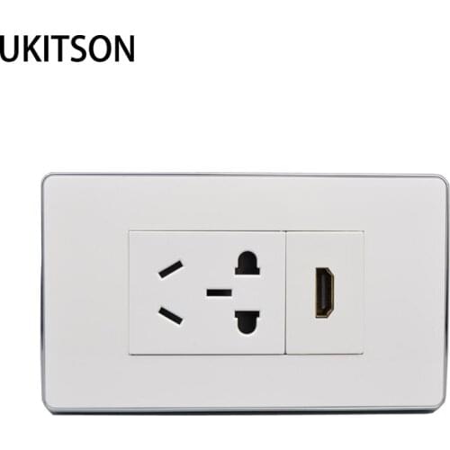 AC250V 10A Electric Wall Panel 5 Pins Power Plug With HDMI2.0 Socket Faceplate