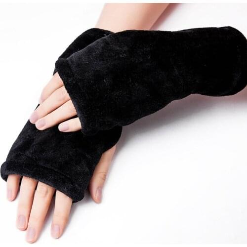 Flannel Thermal Gloves Winter Thick Men Women Fingerless Mittens Kawaii Leopard Print Solid Color Black Warm Winter Gloves