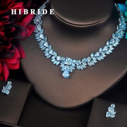 HIBRIDE Clear Sparkly Crystal Cubic Zirconia Jewelry Sets For Women Bride Necklace Set Wedding Bride Dress Accessories N-374