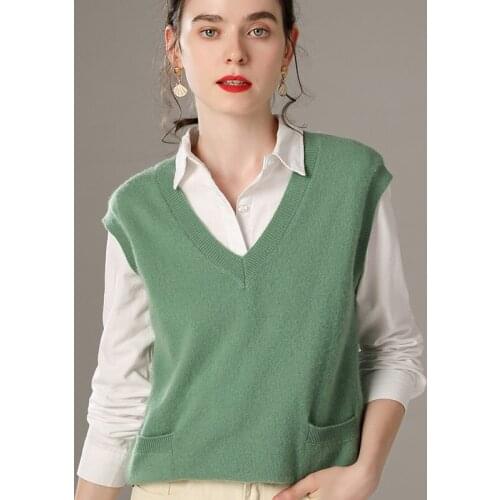 LHZSYY 2020 Autumn Winter New Vest Womens Outer Wear Pure Wool Thick All-match Cashmere Vest Pullover V-Neck Waistcoat Sweater
