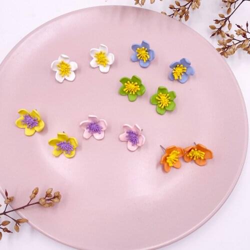 Korea Cute Candy Color Flower Pendients Earrings for Women Girls Colorful Metal Floral Stud Earrings 2020 Summer Fashion Jewelry