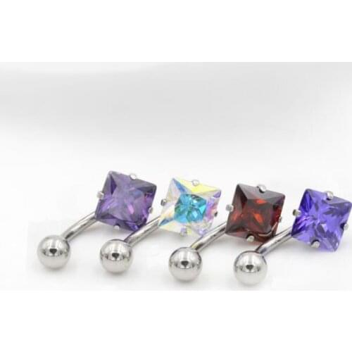 1Pcs Latest Trends Han Edition Fashion Simple Paragraph 8 Mm Square Zircon Navel Ring Nail Body Piercing Navel Belly Button Ring