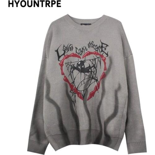 Mens Hip Hop Streetwear Graffiti Harajuku Sweaters Casual Long Sleeve Knitted Sweater High Street Cotton Pullover Jumper Sweater