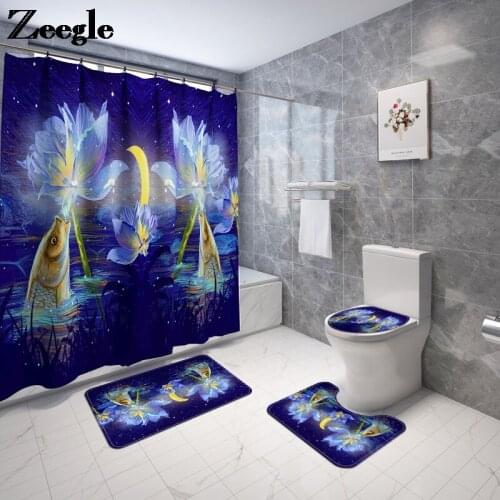 Animal Printed Bath Mat and Shower Curtain Set Home Decor Bathroom Carpet Rugs Non Slip U-Shaped Toilet Rug Bathroom Bath Mat