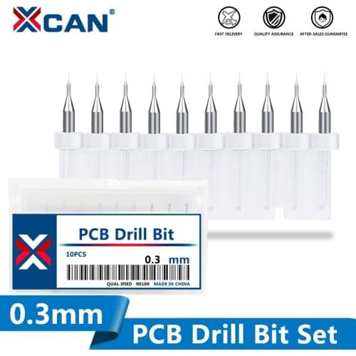 XCAN 10Pcs/set 0.3mm Mini CNC Drill Bit Set Print Circuit Board Drilling Tools Gun Drill Bit Import Carbide PCB Drill Bits Set