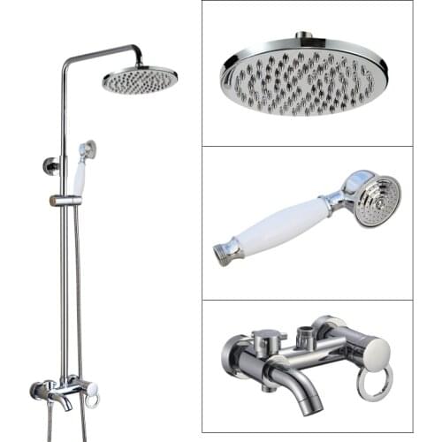 Wall Mounted Bathroom Rain Shower Faucet Set Polished Chrome Brass Handheld Shower Head Single Lever Tub Mixer Tap acy331