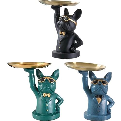 Bulldog Storage Tray Organizer Sculpture Statue Home Hallway Decoration