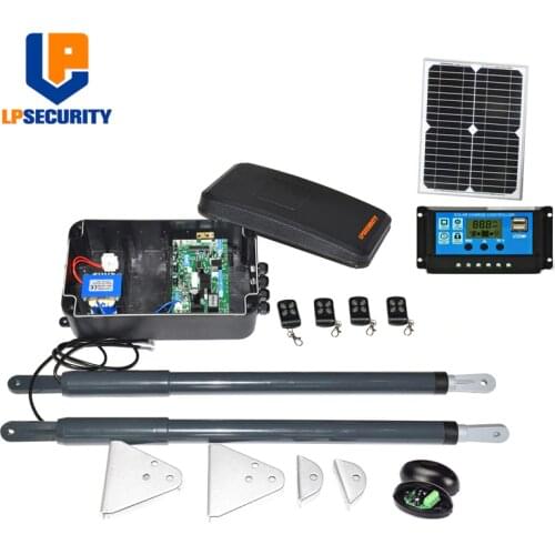 LPSECURITY DC12V remote control electric swing door opening mechanism y solar panel / controller photocells and 4 remotes