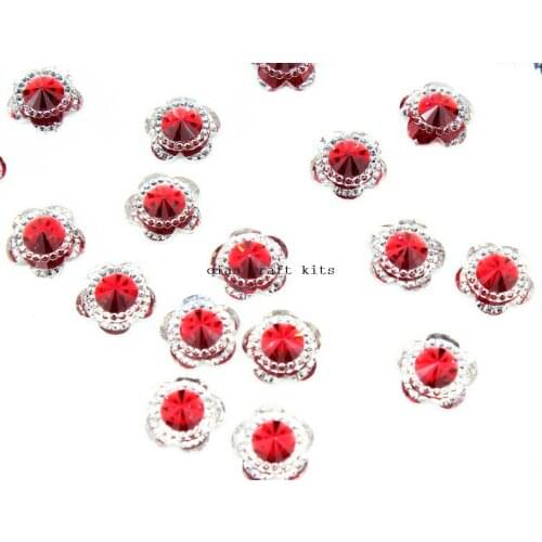 400pcs 14mm RED RHINESTONE Flower Resin for Hair Bow Center Card Making, Cellphone Decoration, Earrings cabochons