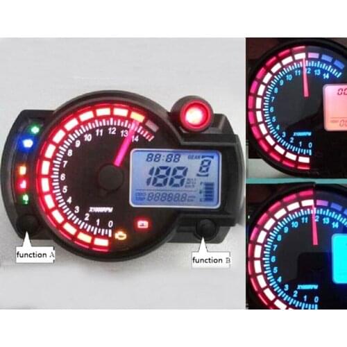 SAMDO Universal LCD Digital Motorcycle Speedometer Odometer Tachometer 2-Color Backlight 14000 RPM