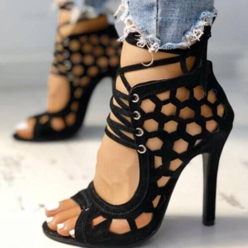 Women Summer High Heels Sandals Peep Toe Hollow-out Stilettos Gladiator Shoes Cut Out Fashion Casual Sexy Luxury Block Heels