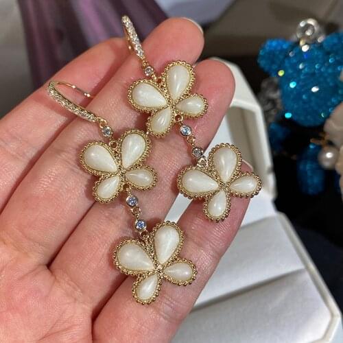 Butterfly Earring Female Bling Super Flash Luxurious Drip Glaze Epoxy Classic Cubic Zirconia Gold Tassel Designer Jewelry