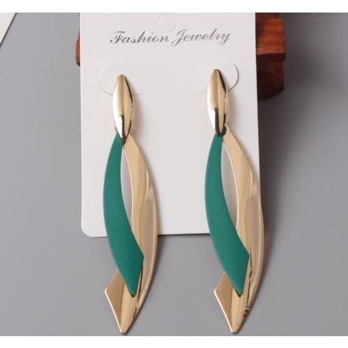 European Statement Geometric Leaf Drop Earrings For Women Long Brincos Party Jewelry Smooth Green Red Color Christmas Gift