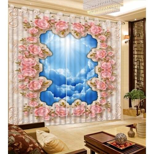 Photo Printing Living Room Curtains Luxury Pattern Rose Sheer Curtains For Window Decoration Blackout Drapes