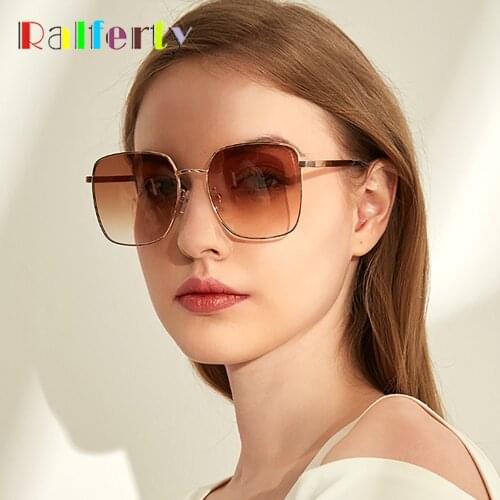 Ralferty 2021 Women Sunglass Luxury Designer Anti-glare Big Metal Gradient Sun Glasses Oversize Shades for Women zonnebril dames