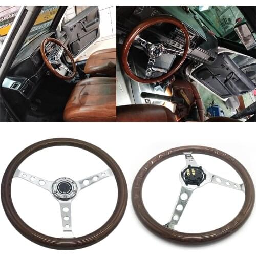 SPCOOC Universal Classic Solid Wood Car Sport Steering Wheel 15inch 380mm Racing Drift Plating Steering Wheel With N-LOGO Horn