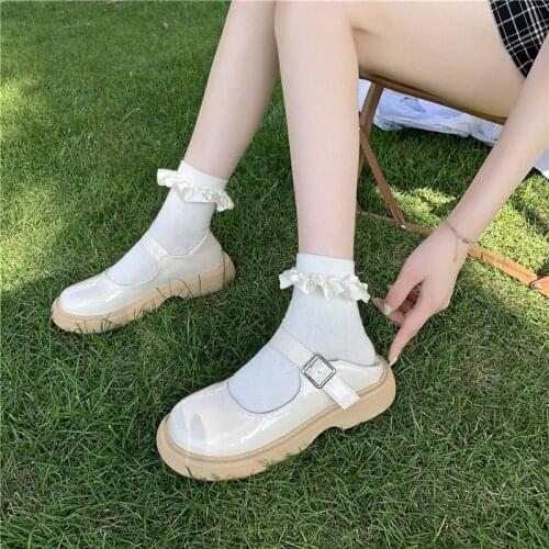 Mid Heel Summer New Loli Mary Jane Shoes Japanese Jk Uniform Soft Girl Round Head Solid Color Women Female Buckle Vintage Anime