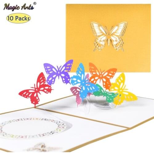 10 Pack 3D Butterfly Pop-Up Birthday Cards for Kids Gift Cute Cartoon Animal Greeting Cards Handmade Laser Cut