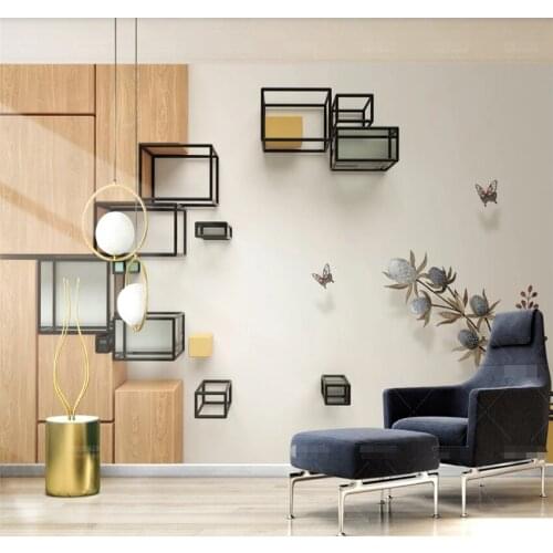 XUESU 3d stereo fashion geometric lines cube wood grain TV background wall custom wallpaper 8D wall covering
