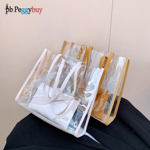 Women Transparent Clear Composite Bags Shoulder Bag Pure Color Pouch Handbags Messenger Bags 2021 Design Luxury Handbag