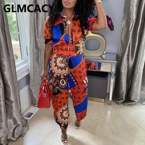 Women Two Piece Vintage Printed Suits Zip Up Top & Slim Pants Set Light Weight Tracksuit