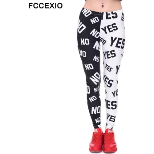 FCCEXIO 2019 Womens Summer Fashion Elasticity Yes and No Printed Slim Fit Legging Workout Trousers Casual Home Pants Leggings
